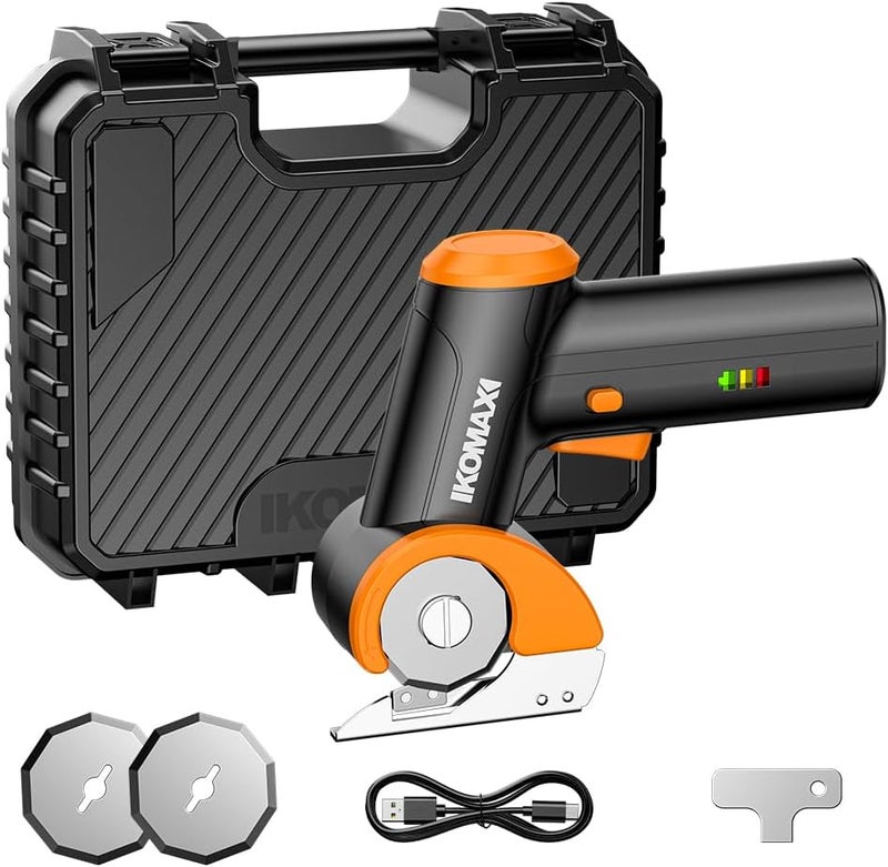 komax Cordless Electric Scissors,4V Cardboard Cutter with 3 Blades,Rechargeable 2000mAh Battery,Storage Box,Fabric Scissors Electric Box Cutter for Cardboard,Leather,Carpet,Fabric,Plastic - Black - Image 1